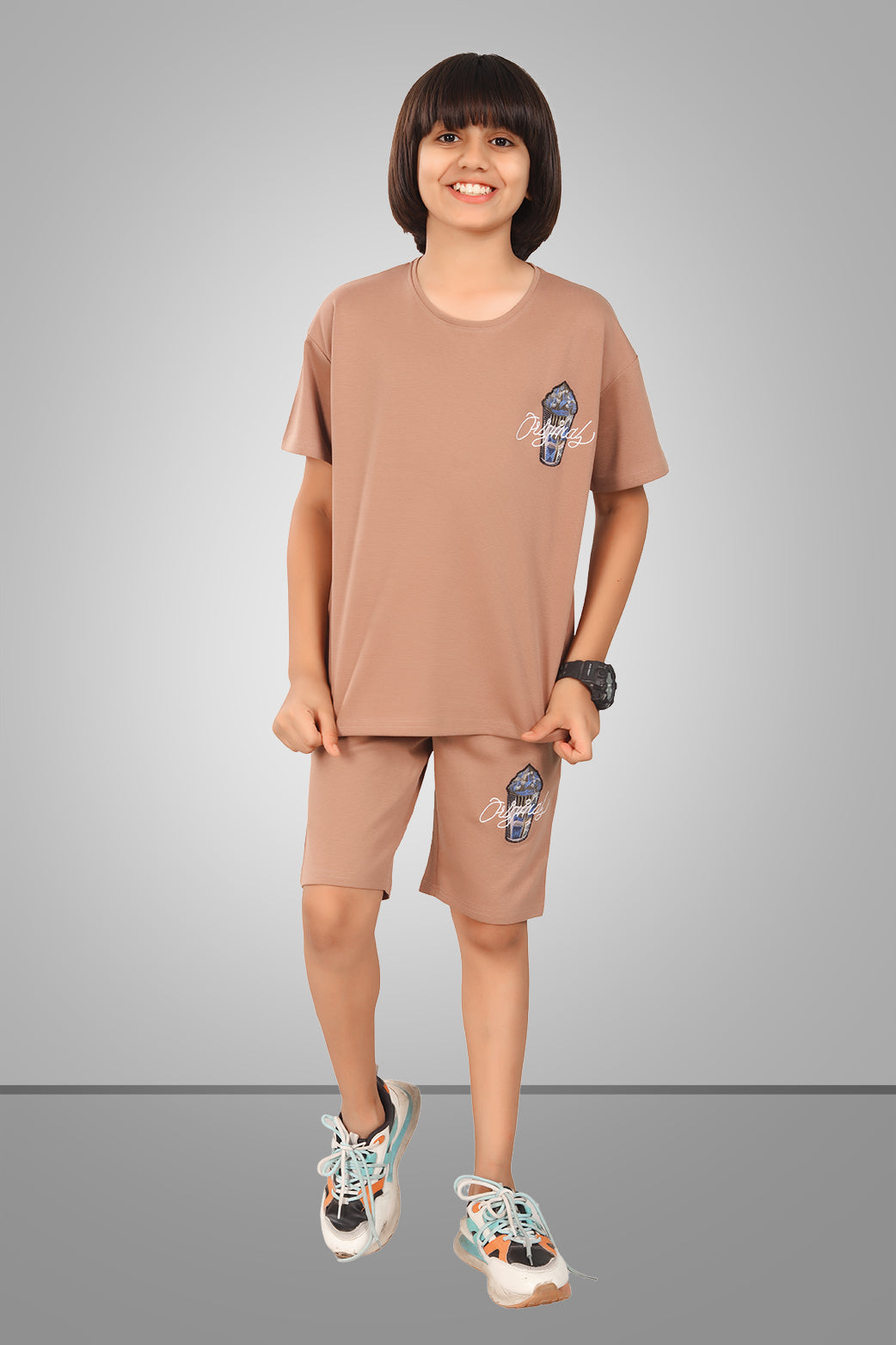 KHAKI STREETMODE BOYS CO-ORD - DOWN SHOULDER EDITION