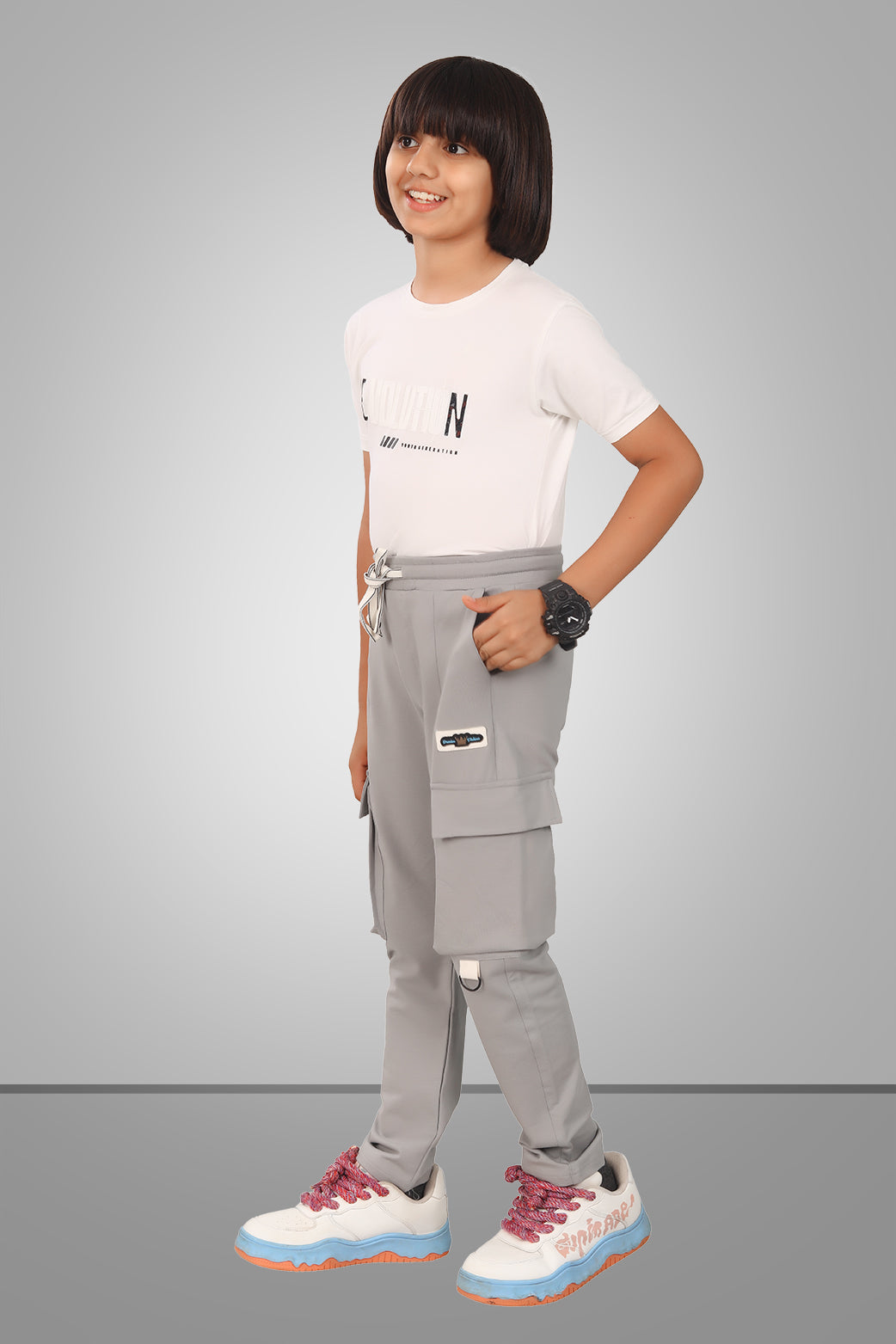 GREY 4 WAY LYCRA CARGO PANT