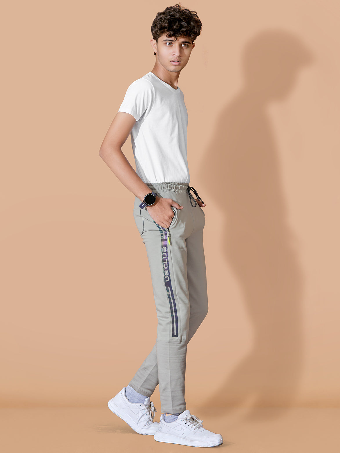 LIGHT GREY LYCRA PANT WITH 2 SIDE INVISIBLE ZIPPER