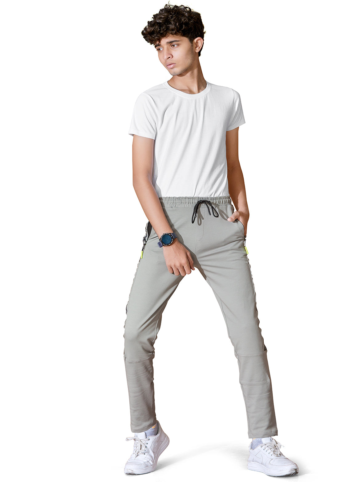 LIGHT GREY LYCRA PANT WITH 2 SIDE INVISIBLE ZIPPER
