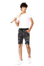 DARK GREY LYCRA PRINT SHORTS WITH 2 SIDE ZIPPERS