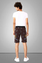 COFFEE LYCRA PRINT SHORTS WITH 2 SIDE ZIPPERS