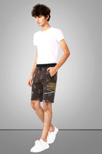 COFFEE LYCRA PRINT SHORTS WITH 2 SIDE ZIPPERS