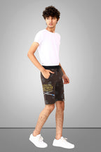 COFFEE LYCRA PRINT SHORTS WITH 2 SIDE ZIPPERS