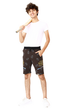 COFFEE LYCRA PRINT SHORTS WITH 2 SIDE ZIPPERS