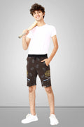 COFFEE LYCRA PRINT SHORTS WITH 2 SIDE ZIPPERS