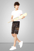 COFFEE LYCRA PRINT SHORTS WITH 2 SIDE ZIPPERS