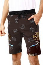 COFFEE LYCRA PRINT SHORTS WITH 2 SIDE ZIPPERS