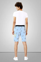 LIGHT SKY BLUE LYCRA PRINT SHORTS WITH 2 SIDE ZIPPERS