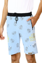 LIGHT SKY BLUE LYCRA PRINT SHORTS WITH 2 SIDE ZIPPERS