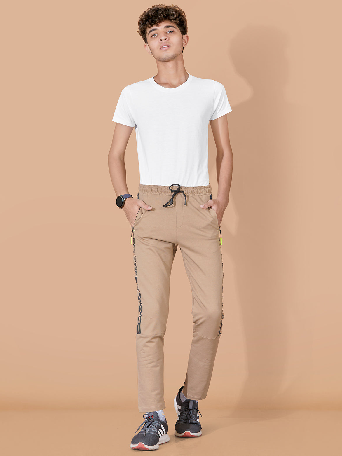 KHAKHI LYCRA PANT WITH 2 SIDE INVISIBLE ZIPPER