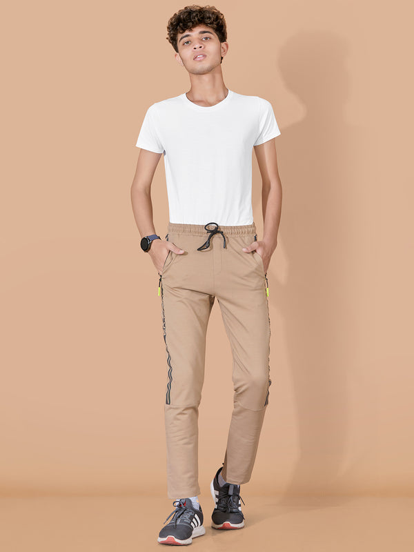 KHAKHI LYCRA PANT WITH 2 SIDE INVISIBLE ZIPPER