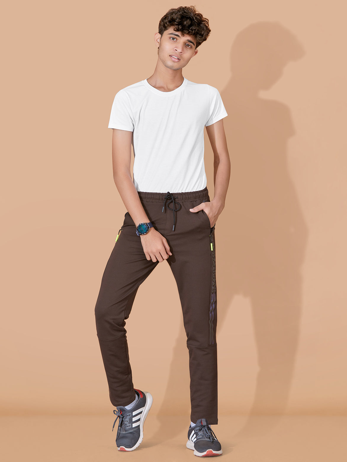 BROWN LYCRA PANT WITH 2 SIDE INVISIBLE ZIPPER