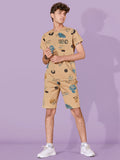 BEIGE URBANBOYS CLUB SIGNATURE SHORTS CO-ORD SET