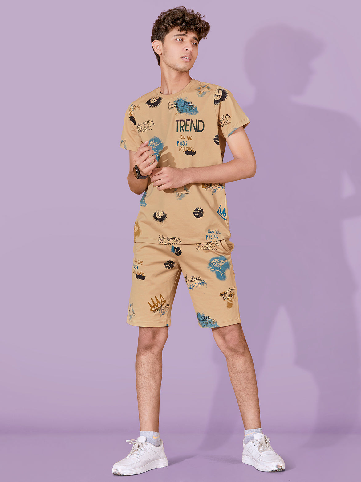BEIGE URBANBOYS CLUB SIGNATURE SHORTS CO-ORD SET