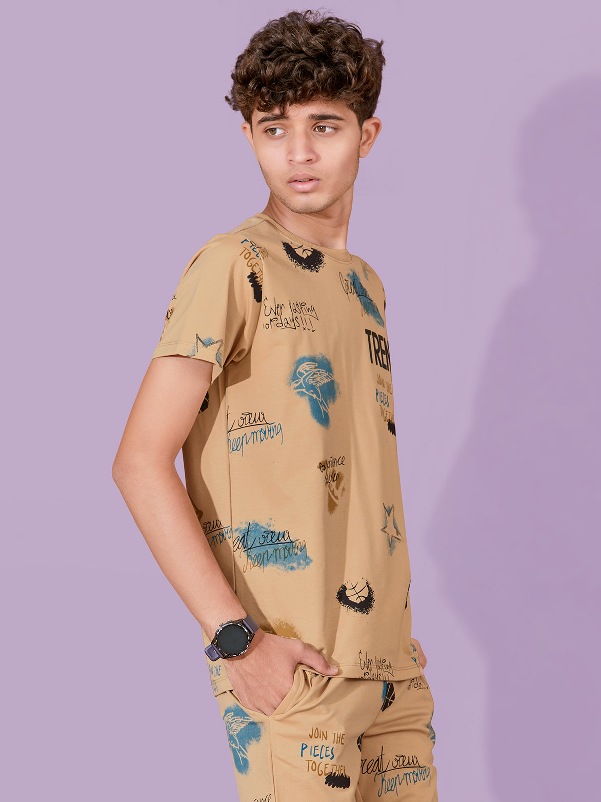 BEIGE URBANBOYS CLUB SIGNATURE SHORTS CO-ORD SET