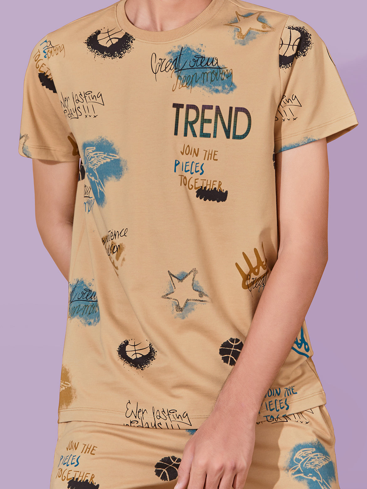 BEIGE URBANBOYS CLUB SIGNATURE SHORTS CO-ORD SET