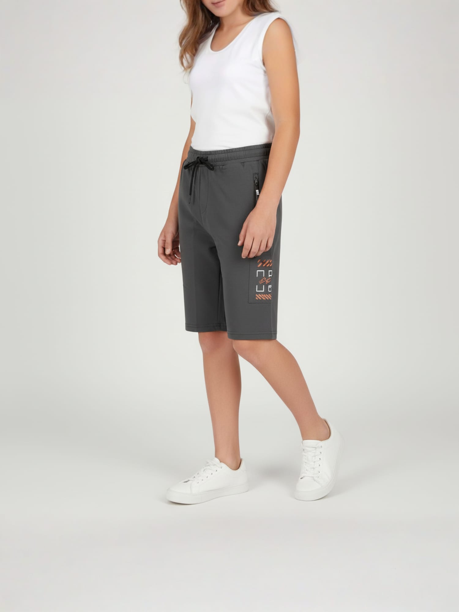 DARK GREY LYCRA PLAIN SHORTS WITH 2 SIDE ZIPPERS