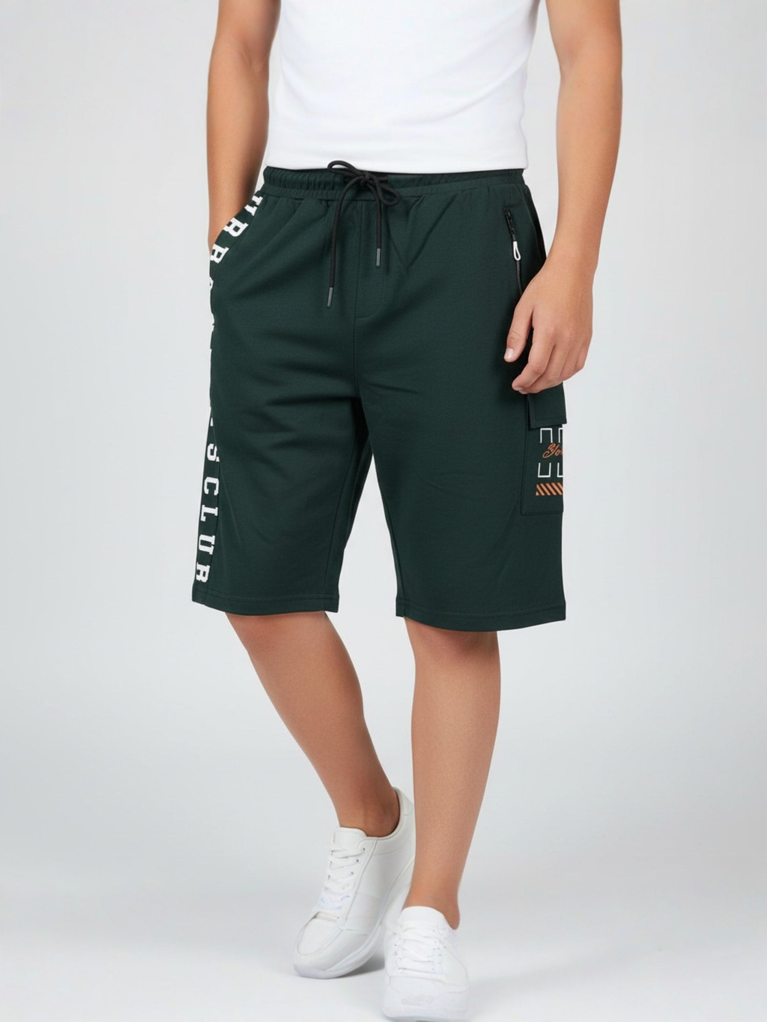 GREEN LYCRA PLAIN SHORTS WITH 2 SIDE ZIPPERS