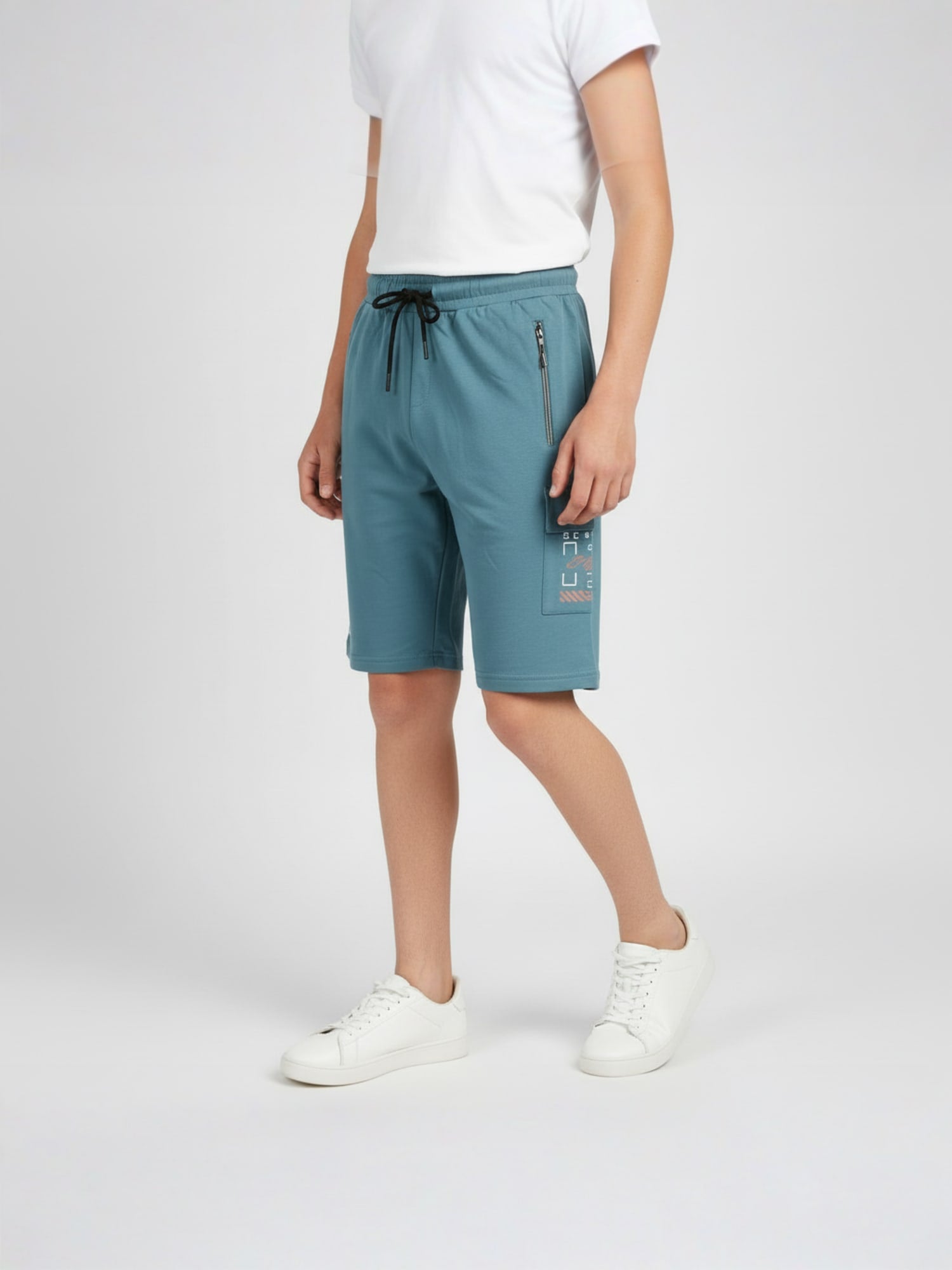 LIGHT SKY BLUE LYCRA PLAIN SHORTS WITH 2 SIDE ZIPPERS