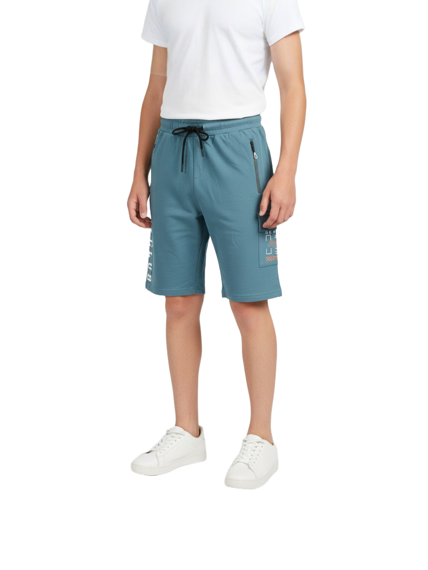 LIGHT SKY BLUE LYCRA PLAIN SHORTS WITH 2 SIDE ZIPPERS