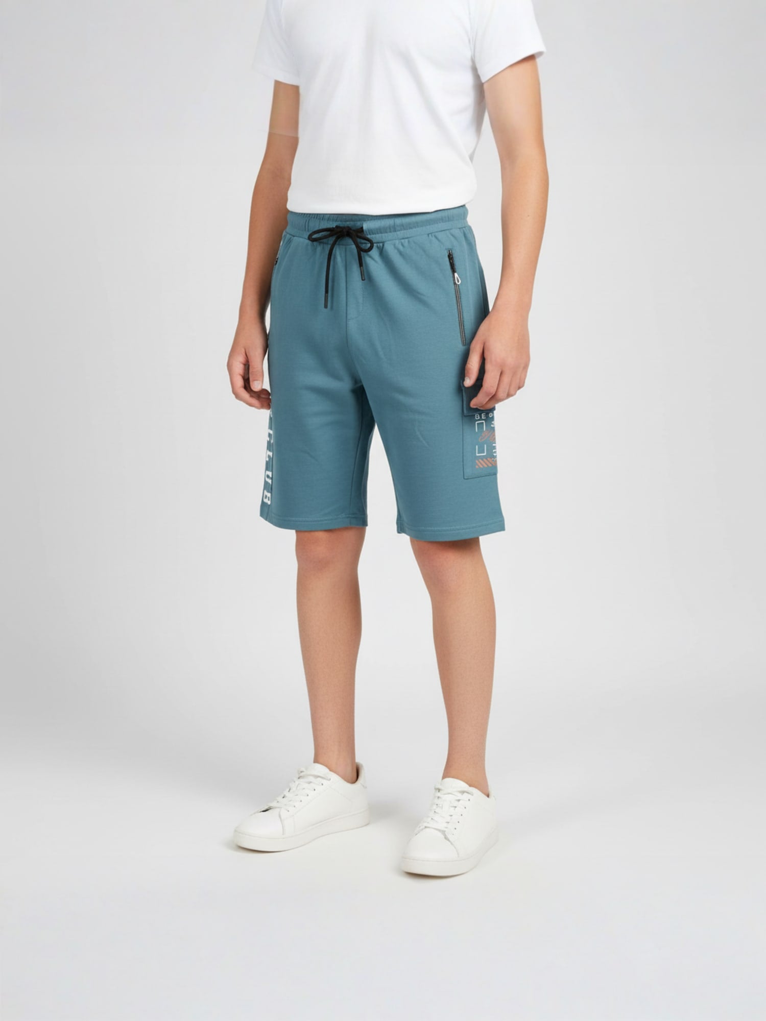 LIGHT SKY BLUE LYCRA PLAIN SHORTS WITH 2 SIDE ZIPPERS