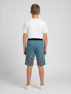LIGHT SKY BLUE LYCRA PRINT SHORTS WITH 2 SIDE ZIPPERS