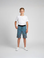LIGHT SKY BLUE LYCRA PRINT SHORTS WITH 2 SIDE ZIPPERS