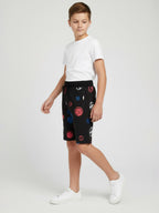 COFFEE LYCRA PRINT SHORTS WITH 2 SIDE ZIPPERS