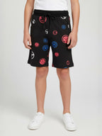 COFFEE LYCRA PRINT SHORTS WITH 2 SIDE ZIPPERS
