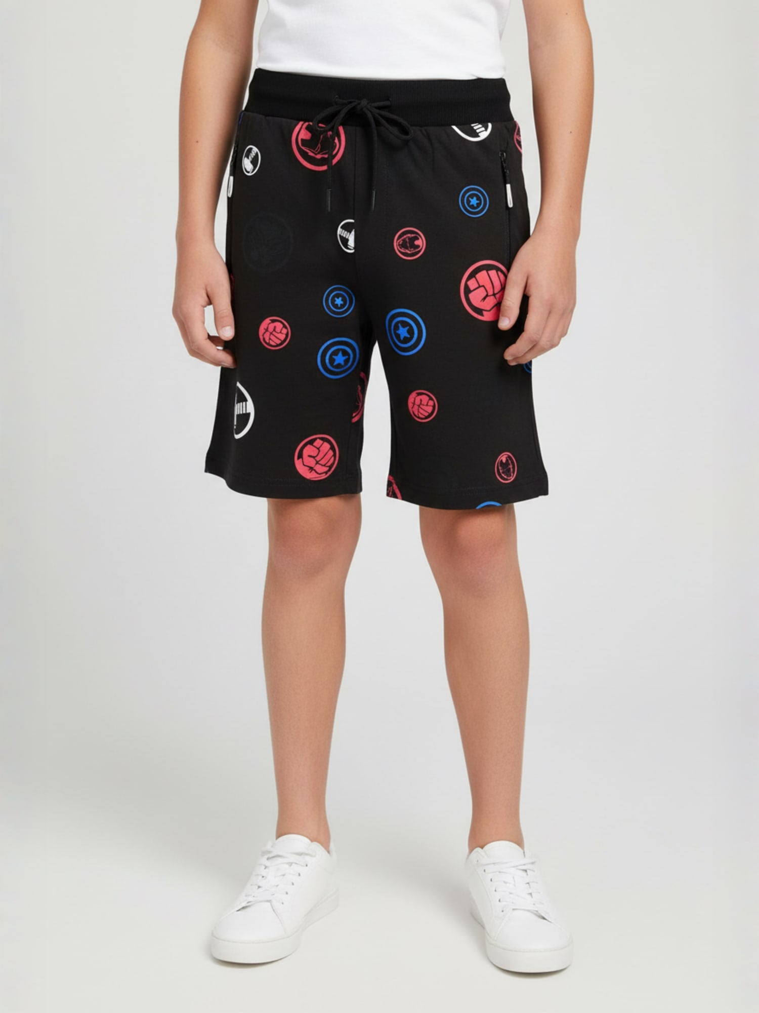 COFFEE LYCRA PRINT SHORTS WITH 2 SIDE ZIPPERS