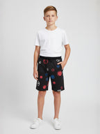COFFEE LYCRA PRINT SHORTS WITH 2 SIDE ZIPPERS