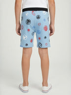 LIGHT SKY BLUE LYCRA PRINT SHORTS WITH 2 SIDE ZIPPERS