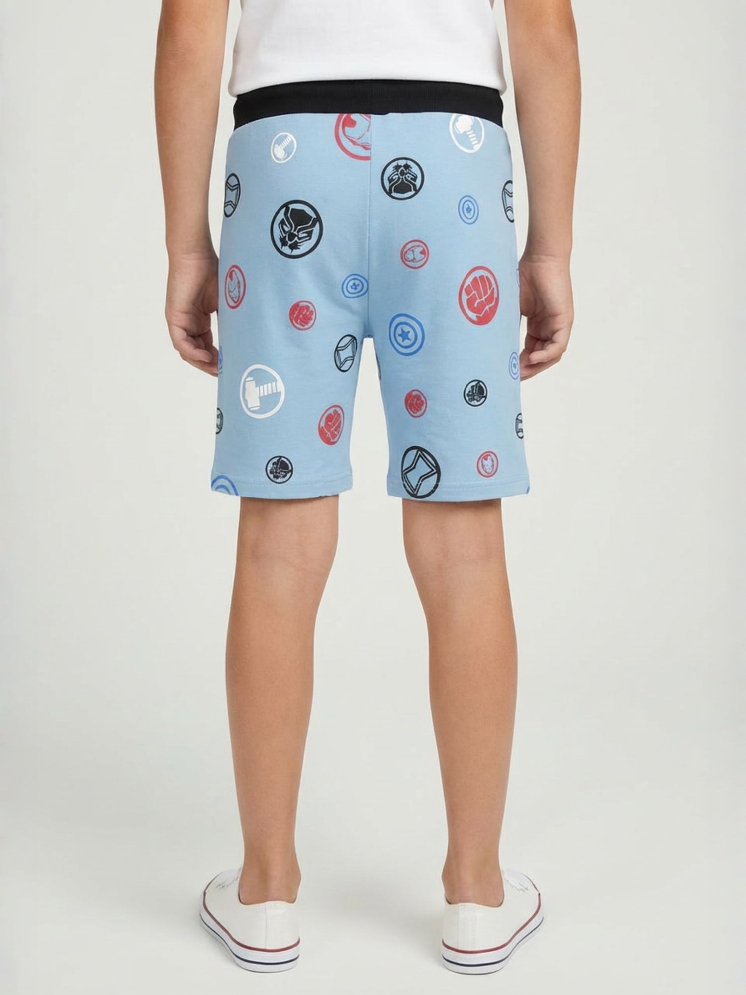 LIGHT SKY BLUE LYCRA PRINT SHORTS WITH 2 SIDE ZIPPERS