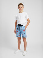 LIGHT SKY BLUE LYCRA PRINT SHORTS WITH 2 SIDE ZIPPERS