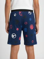 NAVY BLUE LYCRA PRINT SHORTS WITH 2 SIDE ZIPPERS