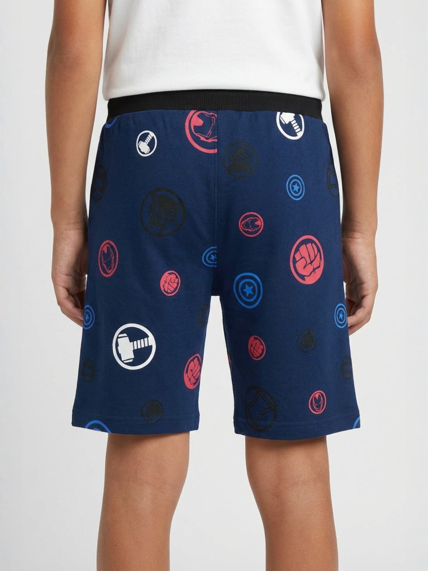 NAVY BLUE LYCRA PRINT SHORTS WITH 2 SIDE ZIPPERS