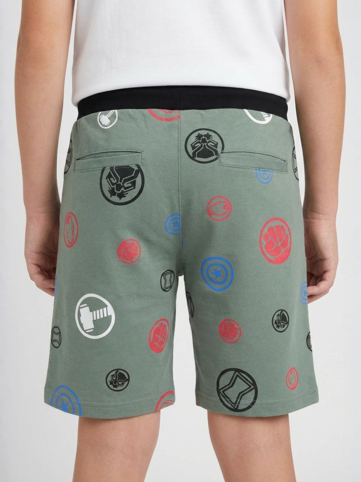 OLIVE LYCRA PRINT SHORTS WITH 2 SIDE ZIPPERS
