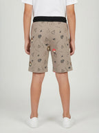 KHAKHI LYCRA PRINT SHORTS WITH 2 SIDE ZIPPERS
