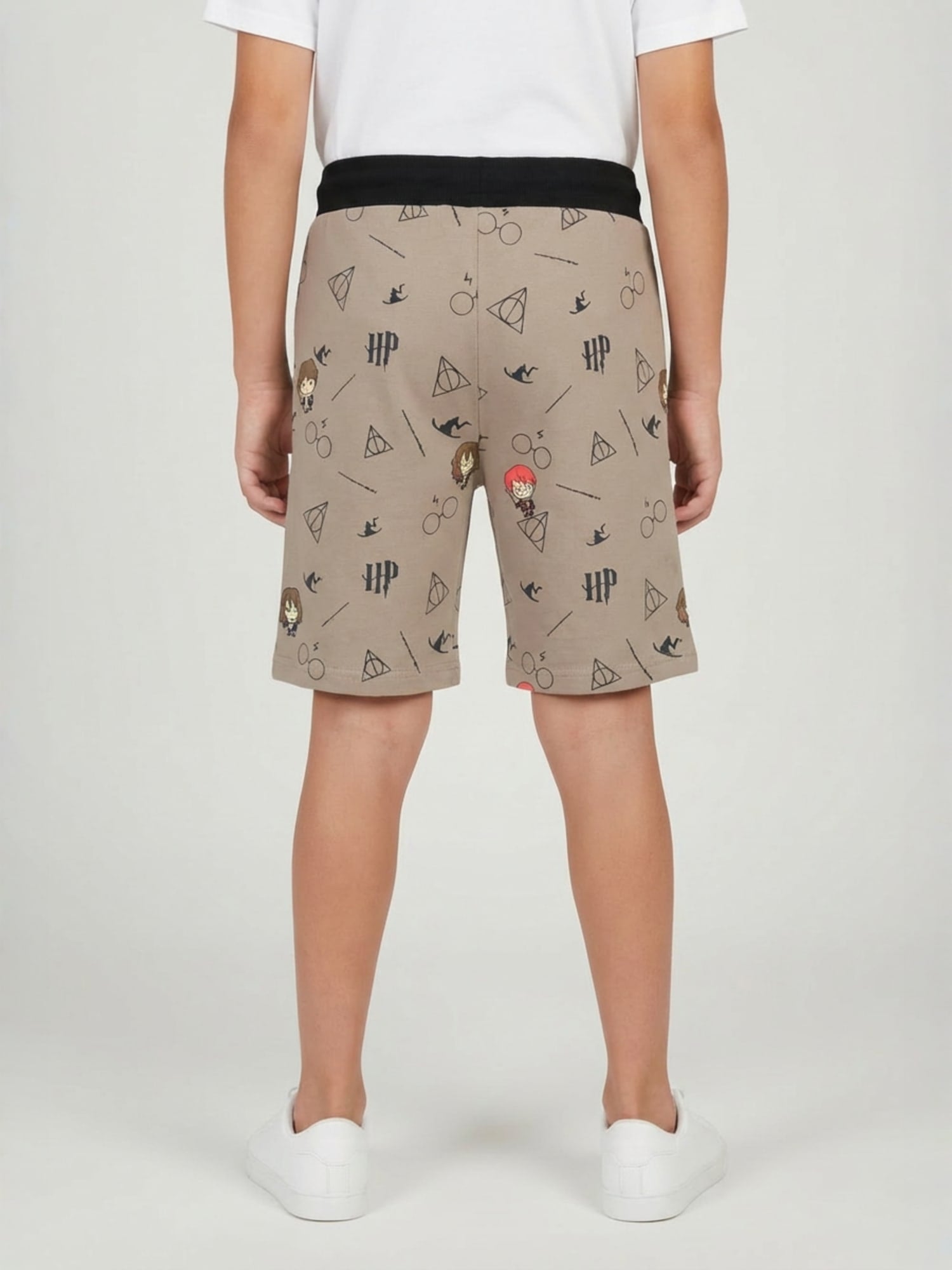 KHAKHI LYCRA PRINT SHORTS WITH 2 SIDE ZIPPERS