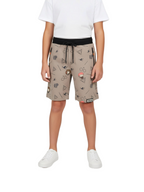 KHAKHI LYCRA PRINT SHORTS WITH 2 SIDE ZIPPERS