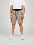 KHAKHI LYCRA PRINT SHORTS WITH 2 SIDE ZIPPERS