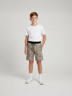 KHAKHI LYCRA PRINT SHORTS WITH 2 SIDE ZIPPERS