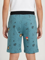 SKY BLUE LYCRA PRINT SHORTS WITH 2 SIDE ZIPPERS