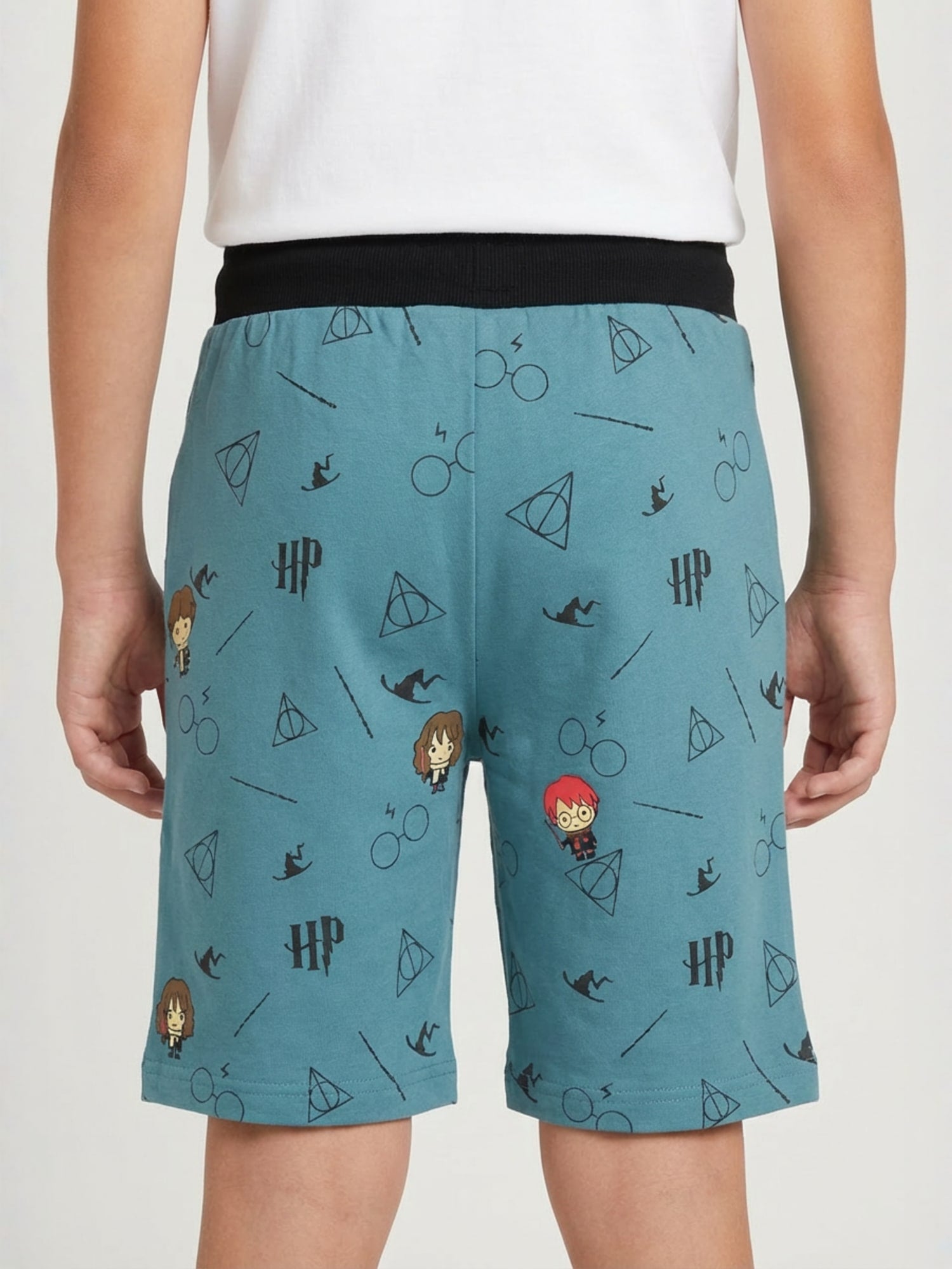SKY BLUE LYCRA PRINT SHORTS WITH 2 SIDE ZIPPERS
