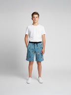 SKY BLUE LYCRA PRINT SHORTS WITH 2 SIDE ZIPPERS