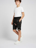 COFFEE LYCRA PRINT SHORTS WITH 2 SIDE ZIPPERS