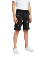 COFFEE LYCRA PRINT SHORTS WITH 2 SIDE ZIPPERS