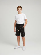 COFFEE LYCRA PRINT SHORTS WITH 2 SIDE ZIPPERS