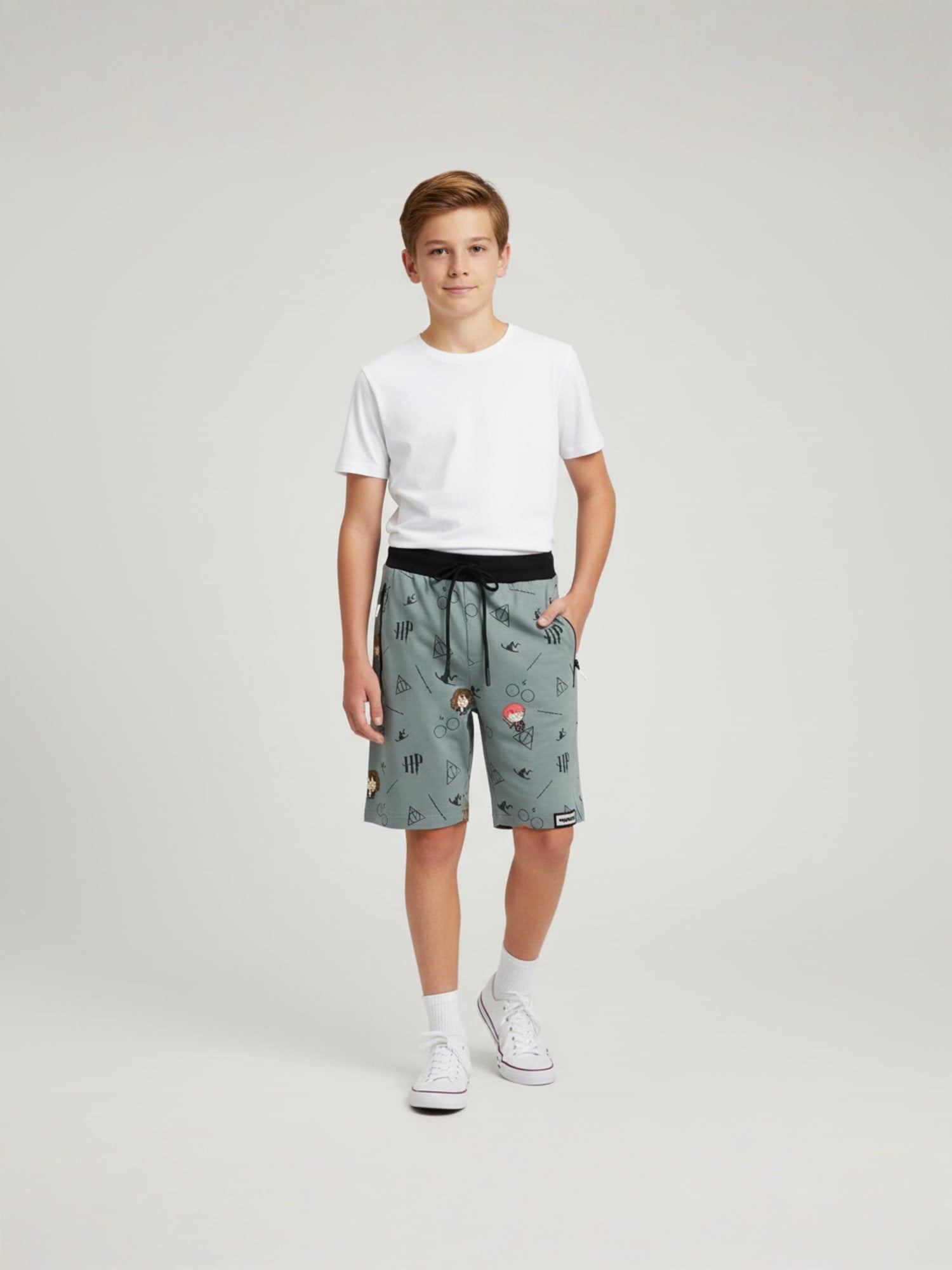 OLIVE LYCRA PRINT SHORTS WITH 2 SIDE ZIPPERS